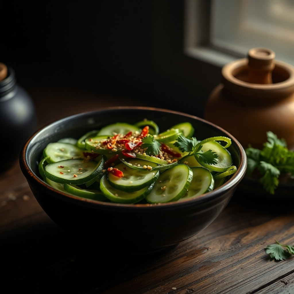 Gurkensalat mit Gold Sesam Stillife