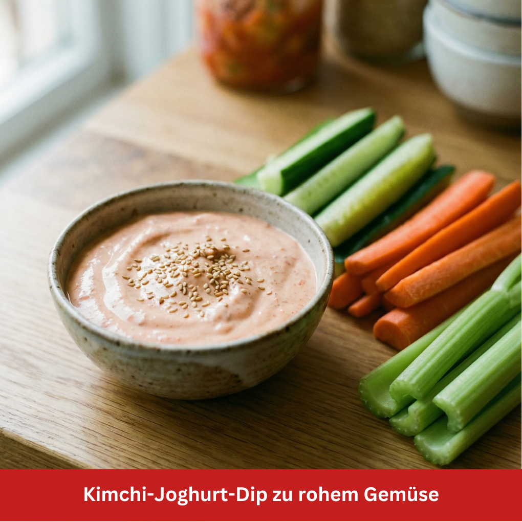 Kimchi-Joghurt-Dip zu rohem Gemüse